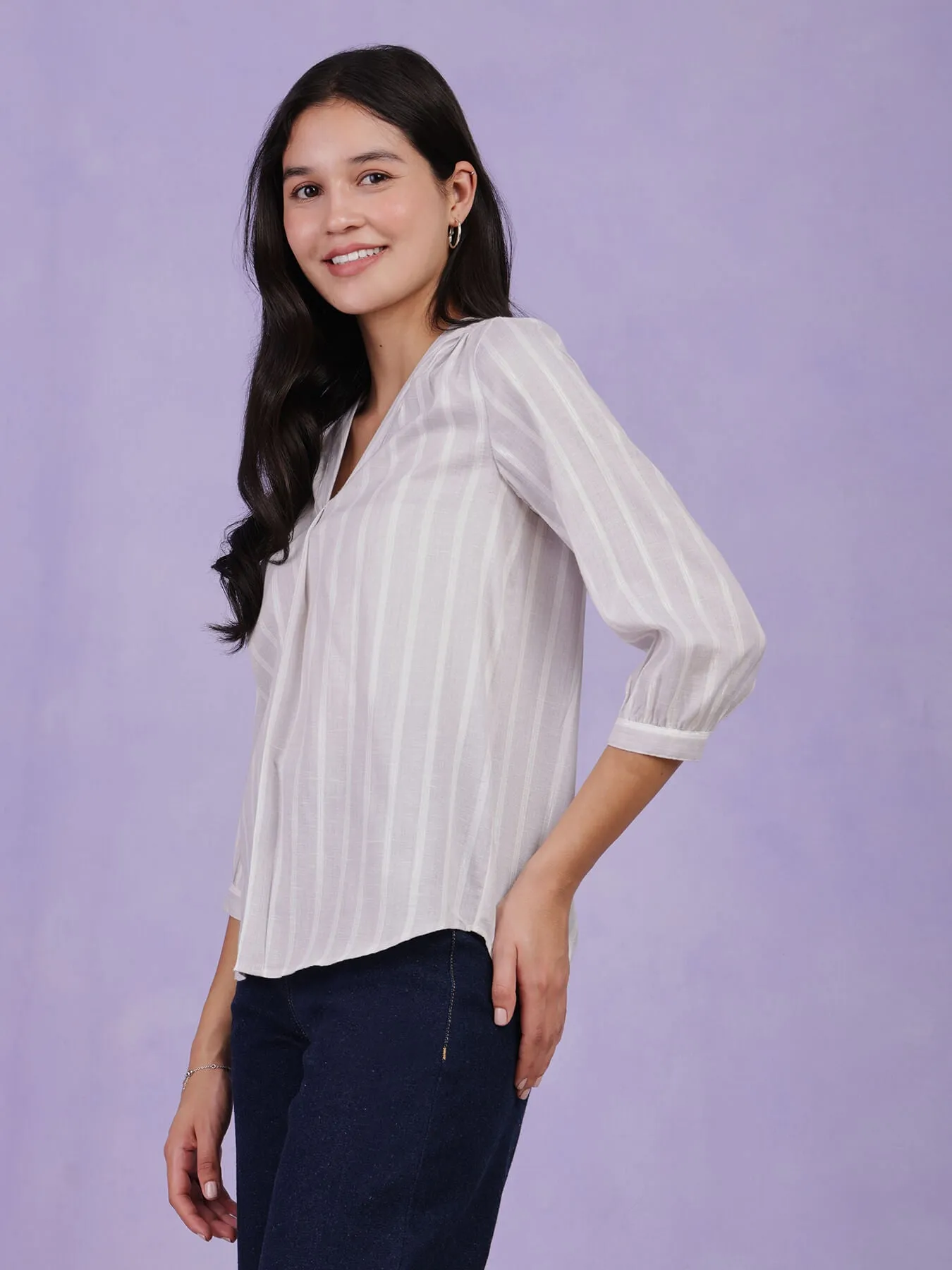 Cotton Lurex Striped Top - Grey