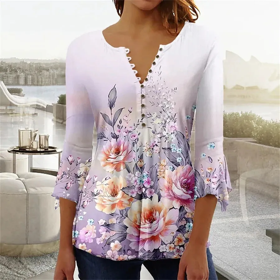 Elegant Casual Long Sleeve Women's Shirt - Stylish Print Top for Weekend and Holiday Wear